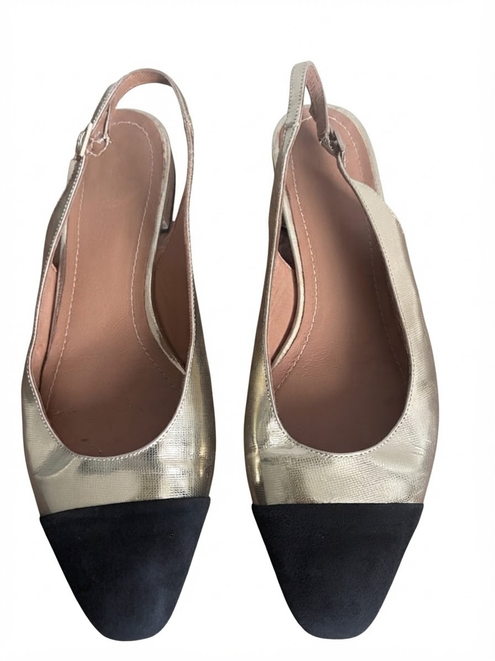 ME+EM Gold and Black Slingback Flats